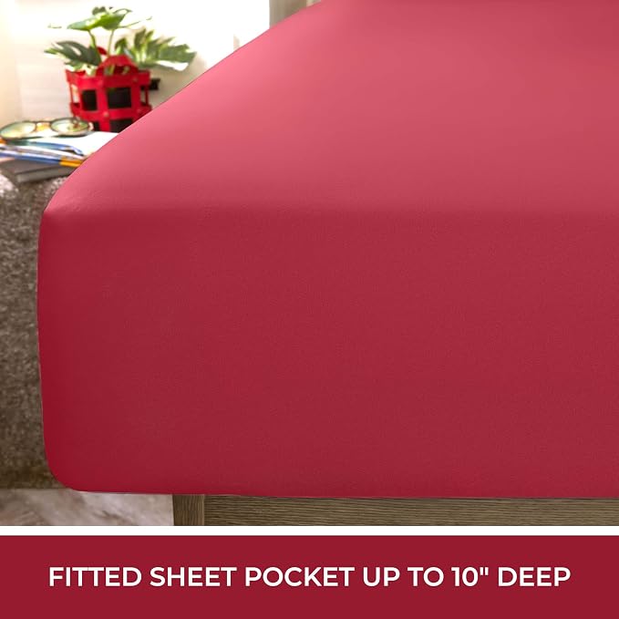 Mellanni RV Short Queen Sheets - 4 PC Iconic Collection Bedding | Hotel Luxury, Extra Soft, Cooling Bed Sheets - Deep Pocket up to 10 inch (RV/Short Queen, Brick Red)