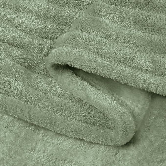 BEDELITE Ribbed Sage Grey Green Fleece Twin Blanket for Couch, 60x80 Inch | Soft Warm Fluffy Blanket for Bed Sofa College Dorm Room Decor, Luxury Cozy Plush Birthday Gifts for Women Girls, Lightweight