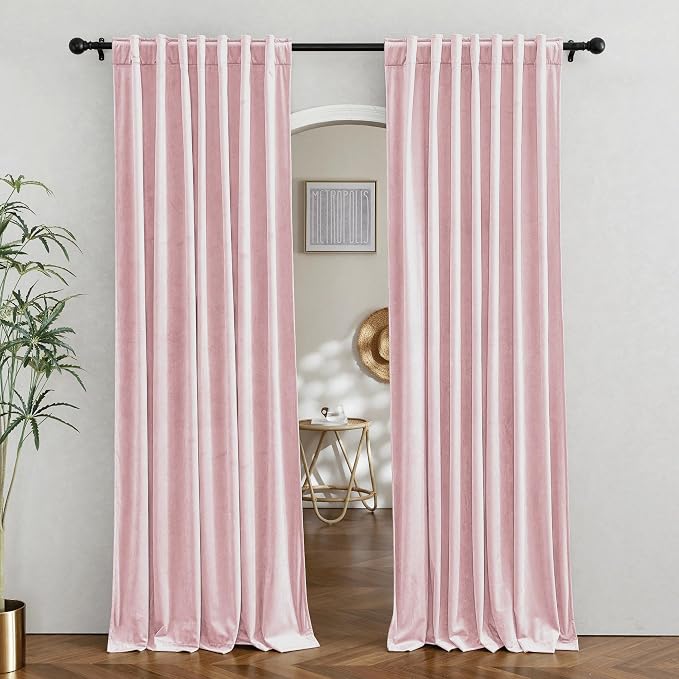 RYB HOME Blush Pink Velvet Curtains for Bedroom Living Room 63 inches | Thermal Insulated, Privacy UV Heat Blocking, Luxurious Soft Fabric, Back Tab, Drapes for Nursery Office, W42 x L63, 2 Panels