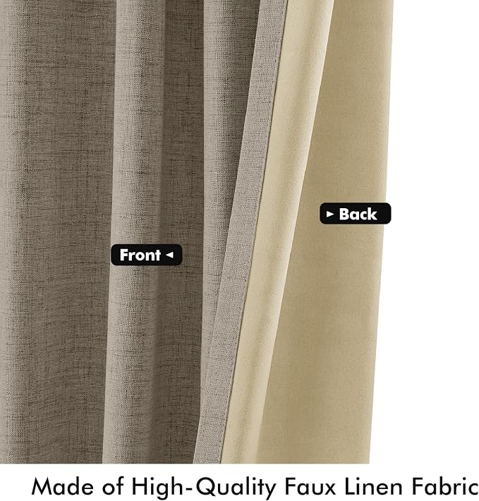 MIULEE 100% Blackout Linen Curtains 42 x 96 Inch Faux Linen 2 Panels | Thermal Insulated, Room Darkening Drapes for Bedroom Living Room, Back Tab Rod Pocket Pinch Pleated, Solid Luxury Decor