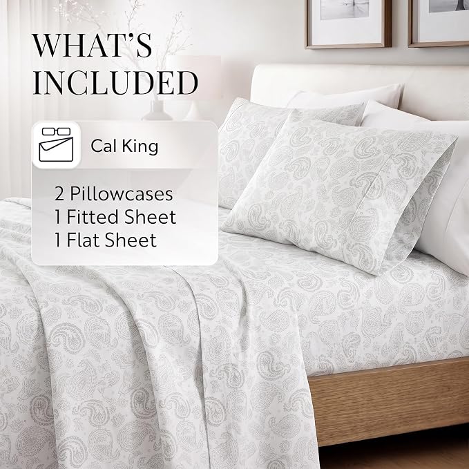 Linen Market 4 Piece California King Bedding Sheet Set (Gray Floral) - Sleep Better Than Ever with These Ultra-Soft & Cooling Bed Sheets for Your Cal King Size Bed - Deep Pocket Fits 16" Mattress