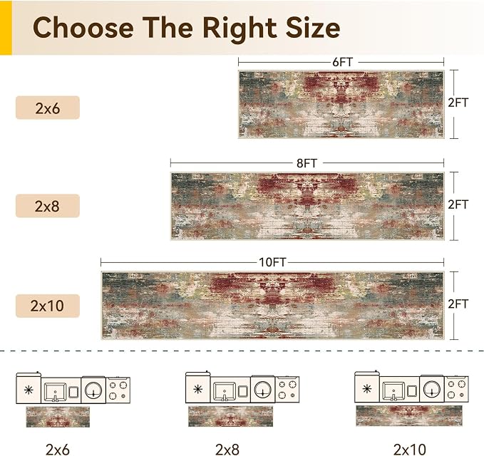 RELEANY Washable Runner 2'x6' Abstract Area Rug for Hallway Rustic Brown | Carpet for Kitchen, Entryway, Bathroom, Living Room, Bedroom, Printed Pattern, Non‑Slip, Soft, Stain‑Resistant, Easy to Clean