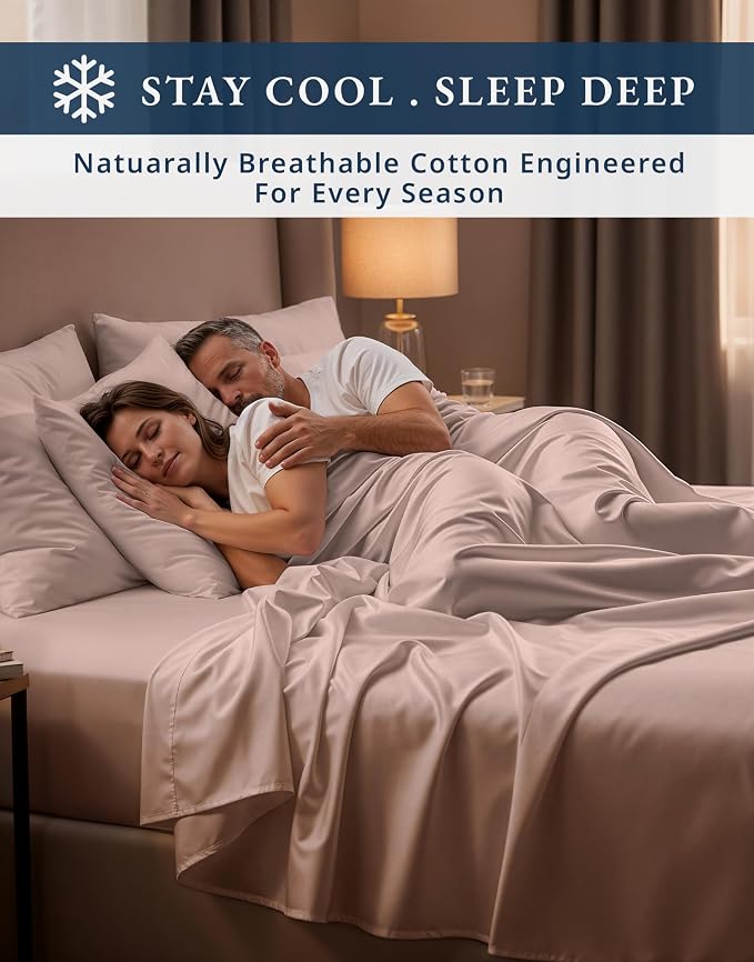LANE LINEN Cali King Sheets 100% Egyptian Cotton Sateen - Sepia Rose | Deep Pocket California King Sheets - 4-Piece Set, For A Luxurious Night's Sleep, For A Silky Hotel-Style Bed, Plush