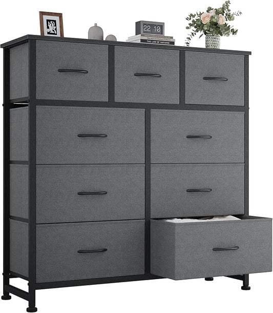 OLIXIS 9 Drawer Fabric Dresser for Bedroom, Closet Organizer Storage Tower | Easy-Pull Chest of Drawers, Lightweight Clothes Organizer, Anti-Tip Design, Space-Saving Storage for Dorm, Apartments, Gray