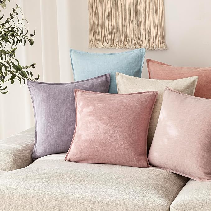 Foindtower Decorative Linen Lumbar Throw Pillow Covers 12x20 Inch Rose Pink | Pack of 2 Boho Farmhouse Pillowcase,Accent Neutral Solid Cushion Covers,Morden Home Decor for Couch Sofa Bedroom Living Room