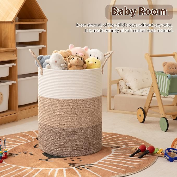 OIAHOMY 60L Nursery Hamper Laundry Basket Laundry Hamper Gradient Brown | collapsible Blanket Basket Cotton Rope Woven Basket Dirty Clothes Hamper Baby Hamper Tall Clothes Hamper with Handles