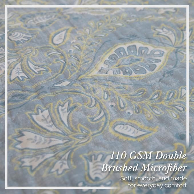 Southshore Fine Living, Inc. Farmhouse Quilts Queen Size, Quilt Bedding Set, Lightweight Coverlet Bedspread Full Size, 3-Piece Boho Quilt Set with Two Matching Pillow Shams, Full/Queen, Blue Paisley