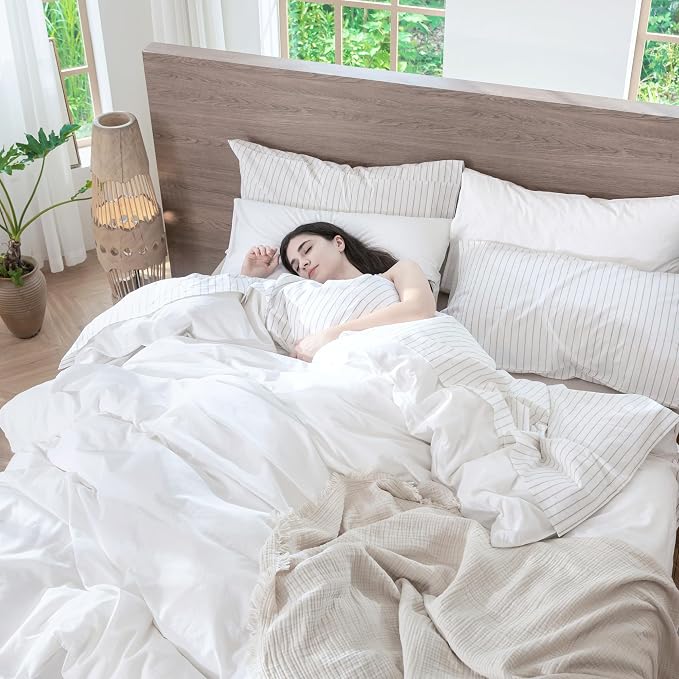MooMee Duvet Cover Set 100% Washed Cotton Linen Like Oversized King | Relaxed Linen-like Texture. Soft, Breathable & Long-lasting Comfort. Lightweight. Hidden Zipper with 8 Interior Corner Ties