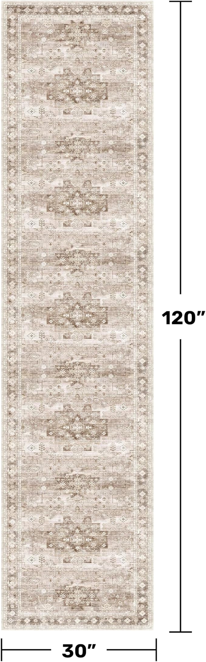 Beige Washable 2'6"x10' Extra Long Runner Rugs for Hallways, Non Slip Indoor Floor Mats for Entryway, Stain Resistant Long Floor Rug, Neutral Boho Floral Decor (2'6"x10' Beige/Latte)