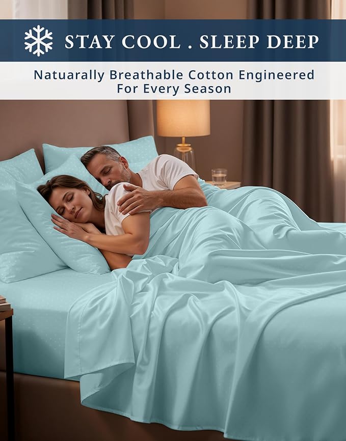 LANE LINEN King Top Sheets Only 100% Egyptian Cotton Sateen - Blue Sky | King Size Bed Sheets Deep Pockets - 4-Piece Set, For A Luxurious Night's Sleep, For Guests And Everyday Use, Plush