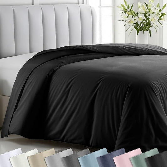 California Design Den Soft 100% Cotton Sateen Full/Queen Duvet Cover, Black | Duvet Cover Only, Comforter Not Included, Backed by Good Housekeeping Seal, Button Closure & Corner Ties