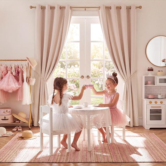 NICETOWN Blush Pink Blackout Curtains for Bedroom 52" w x 84" L 2 Panels | 100% Absolutely Room Darkening Linen Drapes for Living Room Infants Young Children Privacy Vertical Thermal Insulated Decor