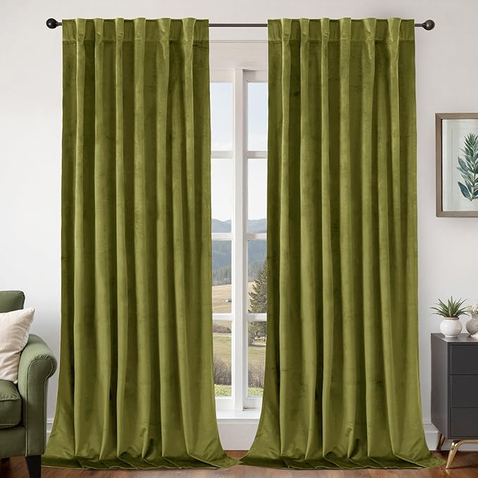 BGment Velvet Blackout Curtains 84 Inches Long for Living Room, Moss Green | Vintage, Thermal Insulated, Room Darkening, Privacy Drapes for Bedroom/Guest Room Back Tab Rod Pocket, 2 Panels, 52x84 Inch