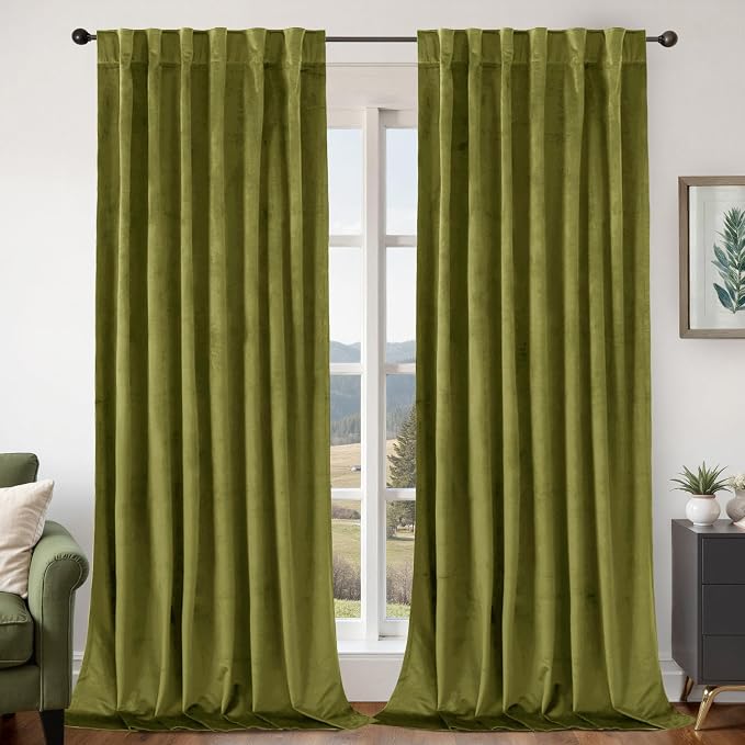 BGment Moss Green Velvet Blackout Curtains, Set of 2 Panels, 52 x 102 Inch | Super Soft, Thermal Insulated, Noise Reducing, Energy Saving, Luxury, Privacy Window Drapes for Bedroom, Back Tab Rod Pocket