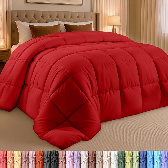 Utopia Bedding Twin Comforter, Duvet Insert, Red, 64 x 88 Inches | Soft and Fluffy Down Alternative Bed Comforter, All Season, Breathable, Corner Tabs, Box Stitched, Durable, Machine Washable