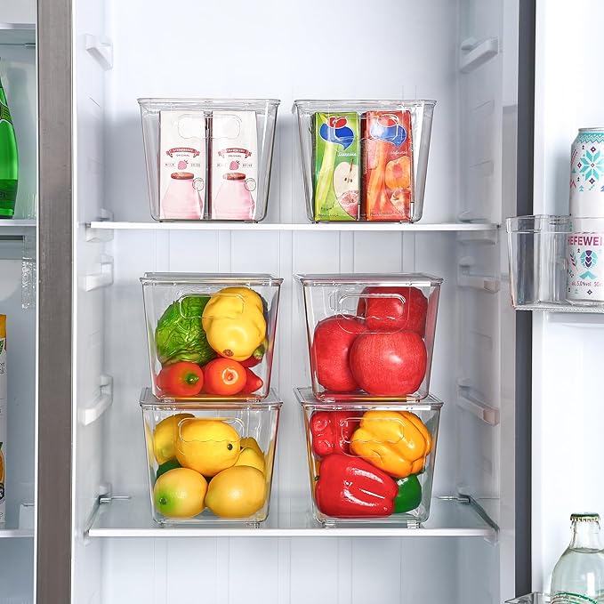 Vtopmart 1 Pack Clear Stackable Storage Bins with Lids and Handles, Medium | BPA-free Plastic, Organize Vertically, For Pantry Kitchen Fridge Cabinet Closet Bathroom, Built to Last, Easy to Move