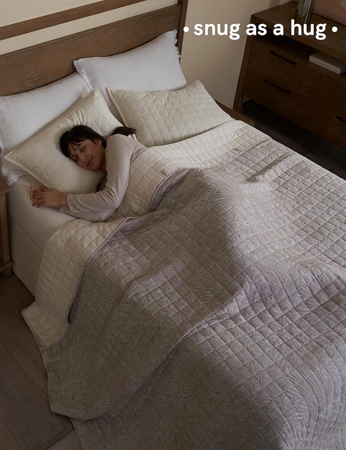 YnM 12lbs Weighted Blanket for Adults, Linen Heavy Bed Throw Blanket with Cooling Glass Beads for All Season Use, Ideal for ~110lbs (48x72 Inches, Twin/Full, Palm Tree)