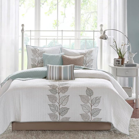 Madison Park Modern Classic Breathable Blue King Quilt Set, 6pc | Coverlet Lightweight Bedding Set, Machine Washable, Easy Care, Cozy, Soft, Casual, Durable