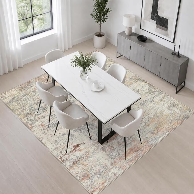 Area Rug Living Room: 5x5 Modern Washable Indoor Soft Carpet Taupe | For Bedroom Dining Room Farmhouse Nursery Hallway Office,Modern Abstract,Machine washable,Non-Slip,Stain Resistant,Indoor
