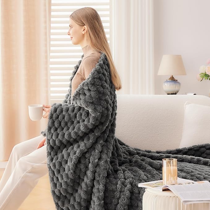 NEWCOSPLAY Fleece Clouds Cozy Twin Blanket for Couch, Grey, 60"x80" | Premium Silky Flannel Blanket, Soft Lightweight Fluffy Throw Blanket for Bed Sofa Decor, Gift for All Season Use