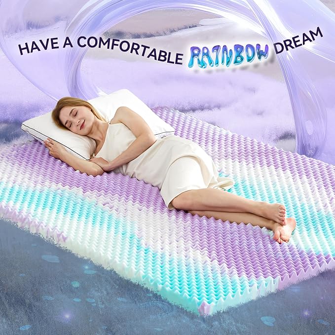 SINWEEK 2 Inch Egg Crate Memory Foam Mattress Topper Twin Size, Soft Mattress Pad for Back Pain Relief, Bed Topper, CertiPUR-US Certified, Colorful