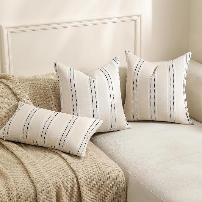 Hckot Stripe Throw Pillow Covers 12x24 Lumbar Navy Blue Pillow Covers | Farmhouse Decorative Pillows Textured Cushion Covers for Sofa Couch Bed Living Room Decor