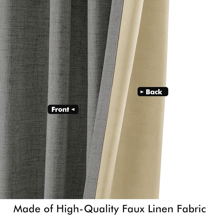 MIULEE 100% Blackout Linen Curtains 42 x 84 Inch Dark Grey 2 Panels | Thermal Insulated, Room Darkening Drapes for Bedroom Living Room, Back Tab Rod Pocket Pinch Pleated, Solid Luxury Decor