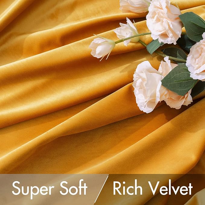 MIULEE Velvet Blackout Curtains 52x90 inches 2 Panels Mustard Yellow | Luxury, Bedroom Living Room, Thermal Insulated, Fall Decor, Super Soft Window Drapes Rod Pocket & Back Tab
