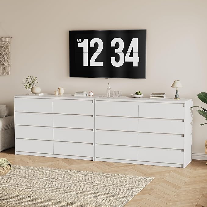 MapleGrace Modern 8 Drawer Dresser, Simply Chest of Drawers for Bedroom, Wooden Storage Dresser with Deep Drawers for Living Room/Hallway/Entryway