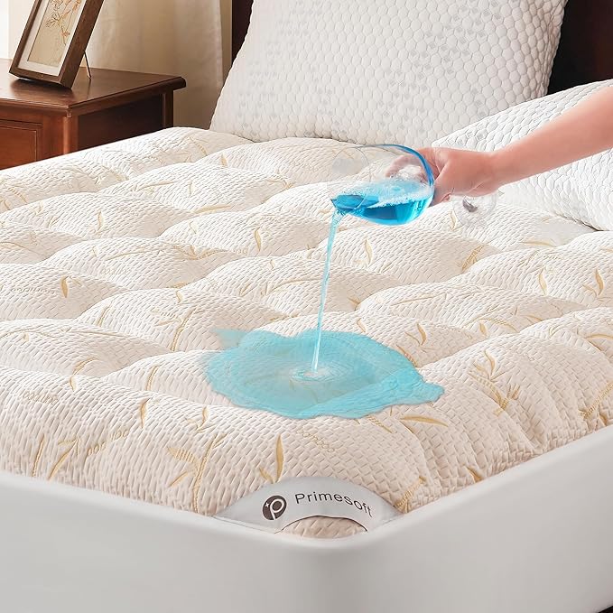 PRIMESOFT Queen Size Mattress Topper, Thick Pillow Top Mattress Pad，Up to 21 Inch Deep Pocket,Soft Breathable Mattress Pad for Back Pain, Waterproof Protector Cover(Beige)