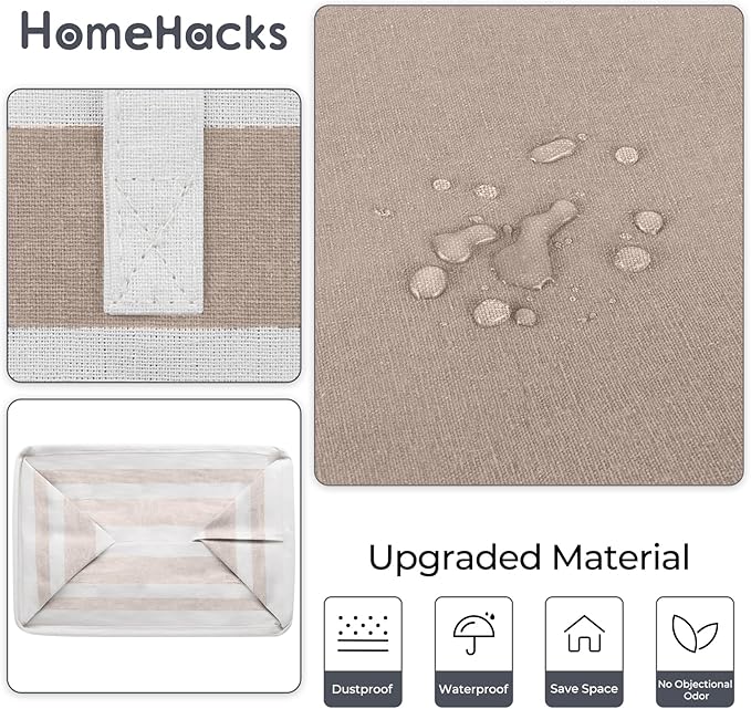 HomeHacks 2 Pack Large Laundry Baskets, Laundry Hampers Bags (Khaki 75Lx2) | Waterproof, Freestanding, Collapsible Clothes Hamper with Reinforced Handles in Laundry Room, Dorm, Bathroom, Bedroom