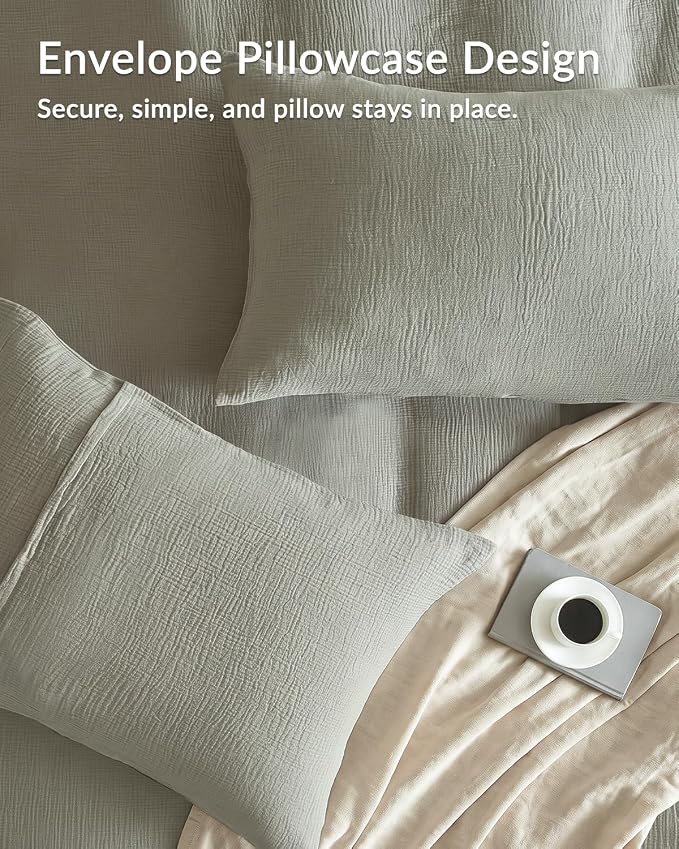 SE SOFTEXLY Muslin Duvet Cover King Size, 100% Washed Cotton Duvet Cover Set, Ultra Soft Comforter Cover Linen Like, 3 Pieces Minimalist Gauze Duvet Cover with 2 Pillowcases, 90"x104", Nature