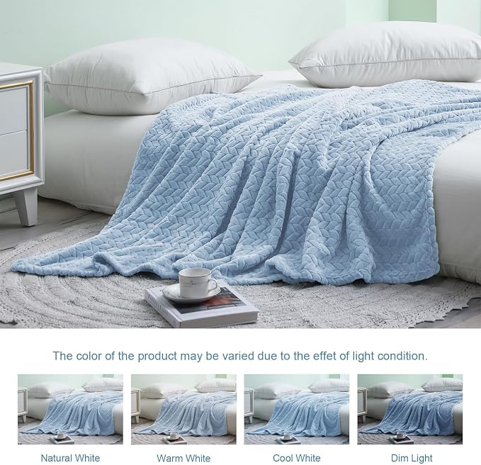 Exclusivo Mezcla Fleece Throw Blanket for Couch Sofa, 50”x70”, Light Blue | Oversized Soft Cozy Fluffy Blankets for Summer, Decorative Plush Flannel Throws for Living Room, Bedroom with Leaves Pattern