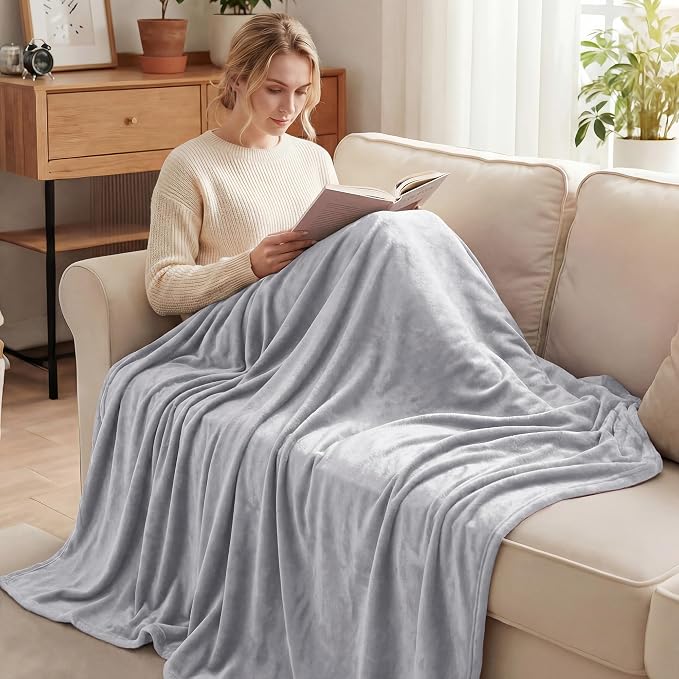 Exclusivo Mezcla Soft Fleece Blanket Twin Size for Bed, Light Grey | 60x80 Inches, Double-Sided Brushed Flannel, Lightweight Plush Cozy Blanket for Home Decor, All Season, Machine Washable