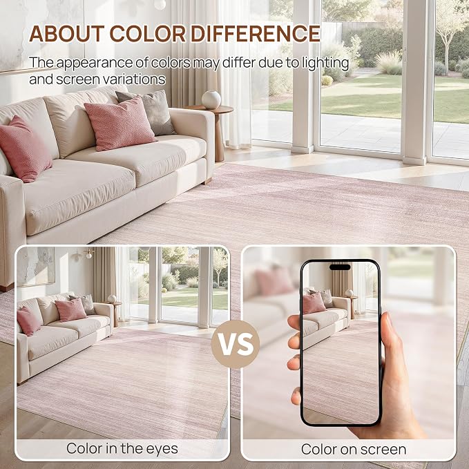 UERMEI 5x7 Washable Area Rug - Neutral Modern Abstract Living Room Rugs, Non-Slip Soft Large Indoor Floor Carpet for Bedroom Home Office & Under Dining Table Decor, Soft Pink