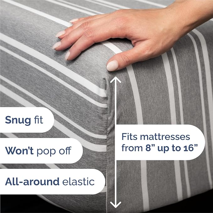 Split King Size 5 Piece Sheet Set - Breathable & Cooling - Grey Stripes | Hotel Luxury Bed Sheets for Women & Men, Deep Pockets, Easy-Fit, Comfy, Soft and Wrinkle Free Sheets, Oeko-Tex Bed Sheet Set
