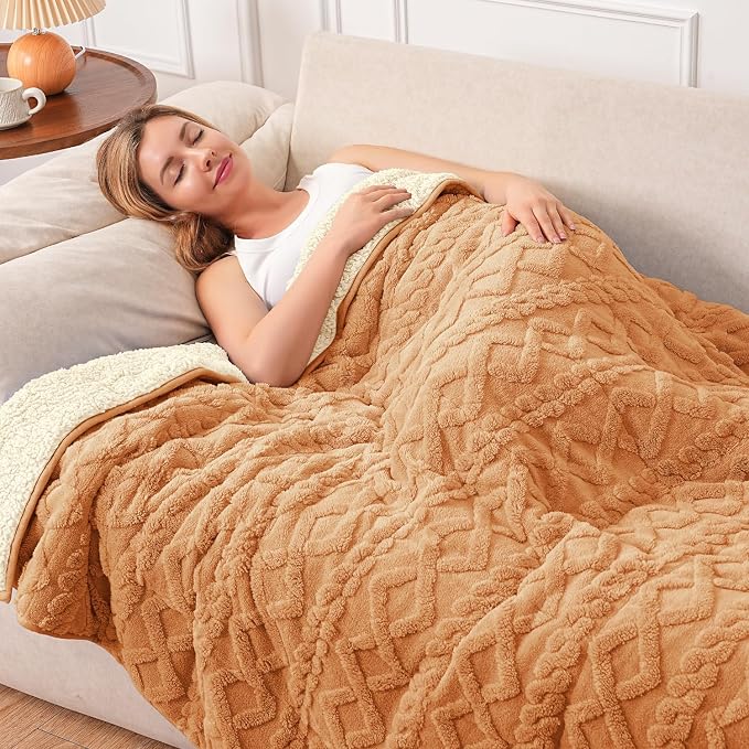 Soft Weighted Blanket for Adults 15 lbs 60" x 80" Orange-Yellow | Better Sleep, Relax Body & Mind, Dual Sided Cozy Fuzzy Heavy Throw Blankets, Jacquard Knitted, Chunky Fluffy, Warm Hug, Gift