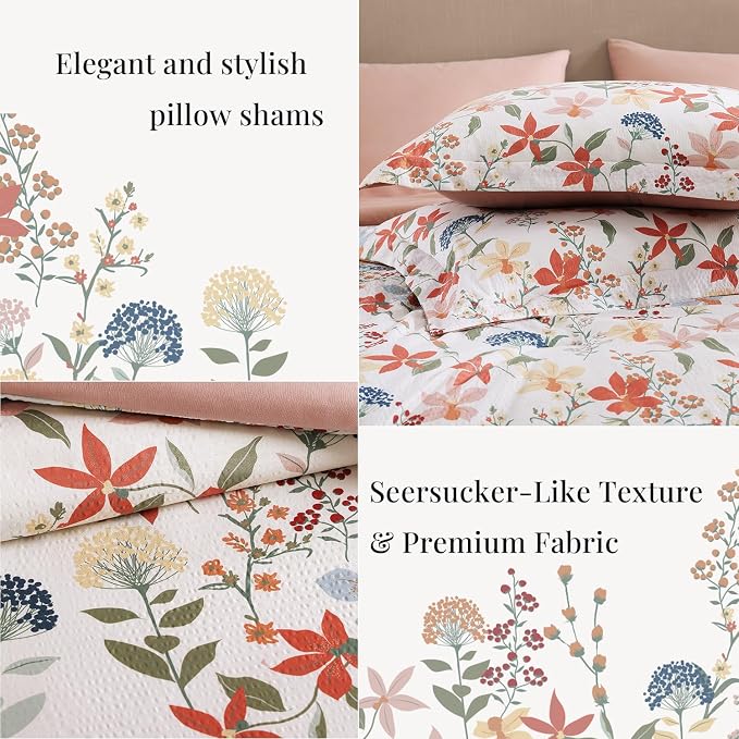 Queen Comforter Set - 7 Pieces Soft Floral Bed in a Bag Queen Bedding Sets | Clay Pink Botanical Flowers Comforter Set with Sheets, Pillowcases & Shams for All Seasons