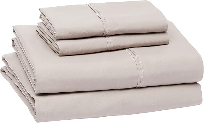 Amazon Basics Lightweight Super Soft Easy Care Wrinkle Free Breathable Microfiber 4 Piece Bed Sheet Set with 14-Inch Deep Pockets, Machine Washable, Brushed, King, Taupe, Solid