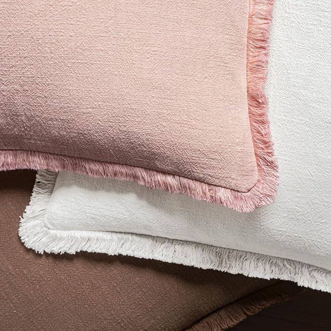 MIULEE Boho Linen Fringe Decorative Throw Pillow Covers White 18x18 | Set of 2, Cottagecore Decor, Boho Farmhouse Neutral Pillow Covers, Rustic Couch Cushion Cases for Sofa Bed Living Room