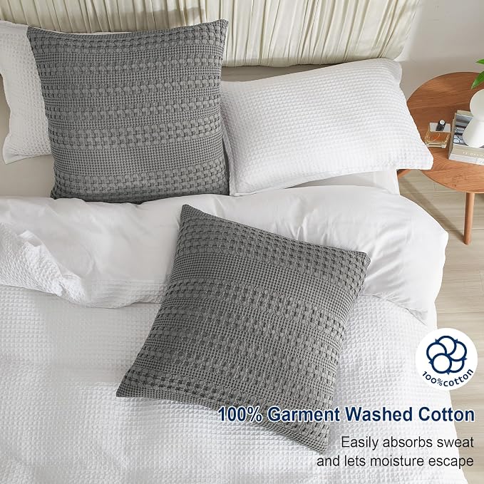 PHF 100% Cotton Waffle Weave Pillow Covers 24" x 24", 2 Pack Luxury Square Shell for Elegant Home Decor, No Filling, Luxury Aesthetic Soft Pillow Covers for Bed, Dark Grey