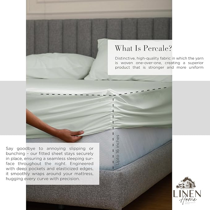 Linen Home 2-Pack Queen Sheet Set, 100% Cotton Percale Bedding, 8-Piece Value Bundle, Deep Pocket Cooling Bed Sheets for Hot Sleepers, Breathable & Crisp Hotel Quality, Long-Staple Cotton, Dove Grey