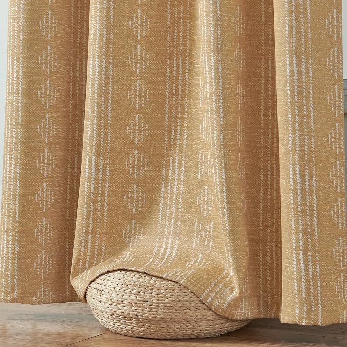 jinchan Boho Blackout Curtains 63 Inch Length for Bedroom Living Room | White on Mustard Yellow Geometric Grommet Curtains Room Darkening Thermal Insulated Window Treatments 2 Panels