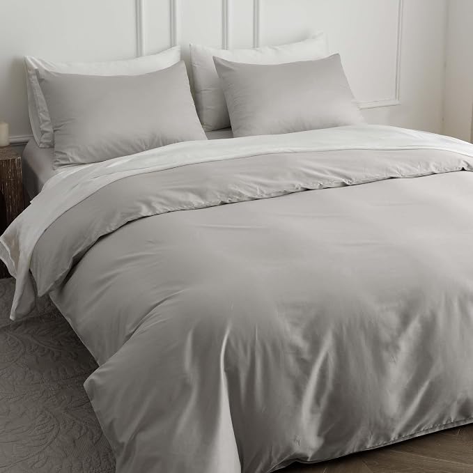 HeimenAogo Egyptian Cotton Duvet Cover California King Sateen Weave, Silky Soft and Breathable Bedding Set with Zipper Closure, Long Staple Cotton Bed Linen Moonlight Grey 3Pcs (104"×98")