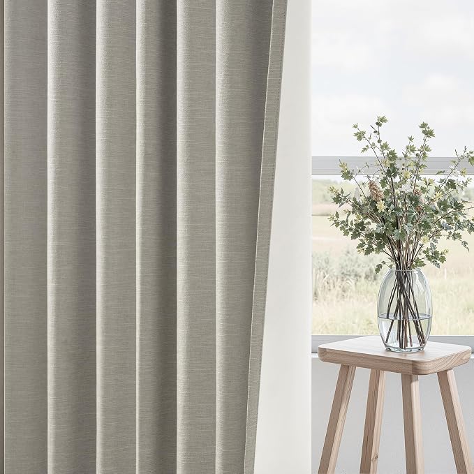 102 inch blackout curtains for Sliding door 2 Panels 100% Blackout Linen texture Window Drapes with Back Tab Rod Pocket Light Blocking Thermal Insulated Curtains for Bedroom Living Room Flax Grey