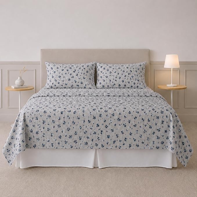 Modern Threads 3-Piece Ultra Soft Microfiber Bed Sheets Set, Wrinkle Free Sheets with Deep Pockets Fitted Sheet, Flat Sheet & Pillowcases, Lightweight Breathable Bedding, Blue Roses, Twin