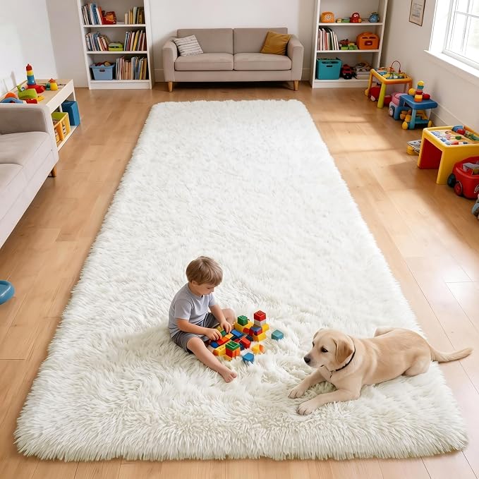 OLANLY 5x9 Machine Washable Large Area Rugs for Living Room, Bedroom, Soft Fluffy Shaggy Bedside Rug, Indoor Floor Carpet for Kids Girls and Boys, Dorms, Nursery, Home Decor Aesthetic, Ivory