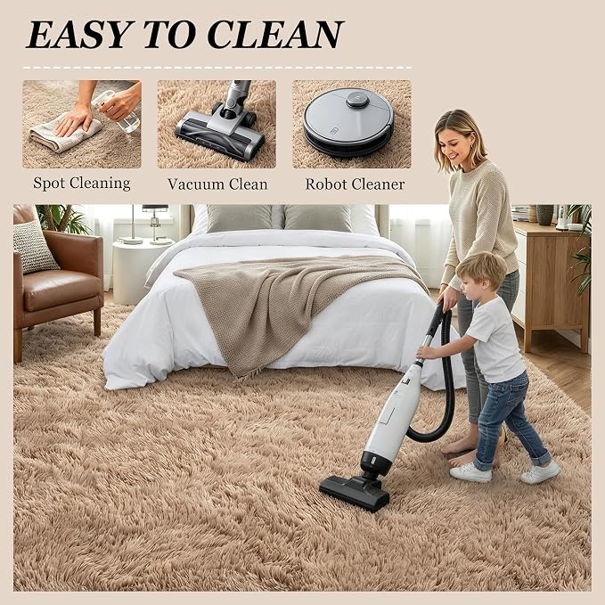 Area Rug Living Room Bedroom: 4x6 Fluffy Plush Shag Carpet Beige | For Kids Room Playroom Nursery Home Decor,Ultra Soft,Non-Slip Non-Shedding,Fuzzy Plush,Large Indoor Floor Carpet,Easy Clean