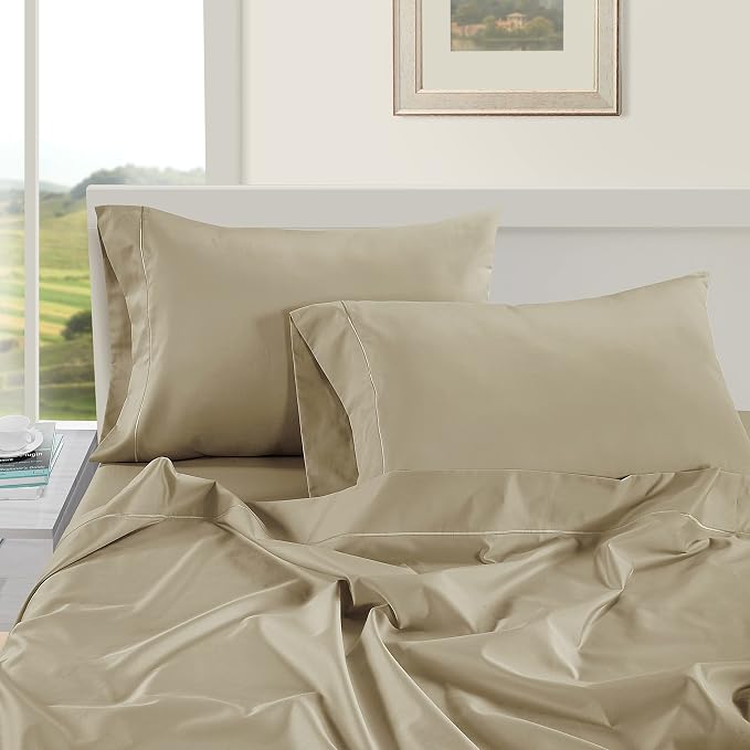 LANE LINEN 100% Egyptian Cotton Bed Sheets King Size – 16 Inch Extra Deep Pocket, Naturally Cooling, No-Pill, Fade-Resistant Cotton Sheets King – Sandbar