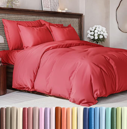 Duvet Cover King Size - Extra Soft 3 Piece with Zipper Closure - Red | Extra Soft, Breathable, King Duvet Cover 104" x 90" with 2 Pillow Shams, Zipper Closures & Ties, Women, Men, Kids & Teens